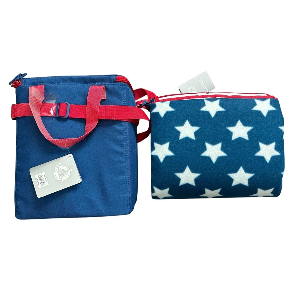 Disney Store Mickey Mouse Americana 70x80 Patriotic Fleece Blanket & Lunch‎ Box